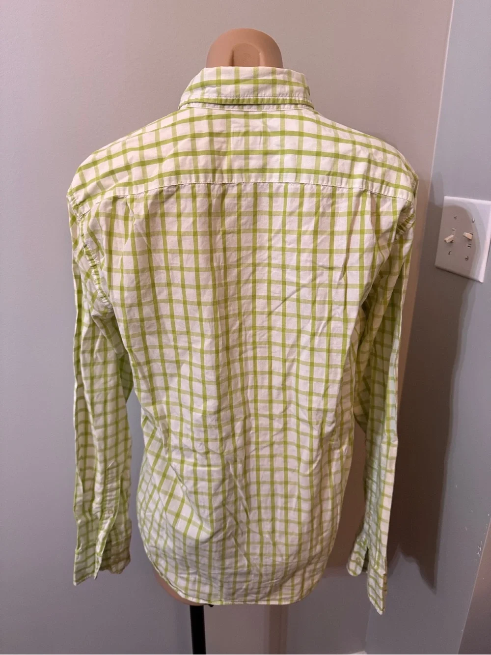 J. Crew Woven Button Down Shirt Men’s Green Windowpane Check Cotton Medium